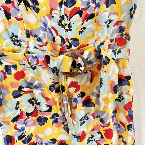BCBG Generation Multicolor Foral Sleeveless Romper Button Up Belted Sz 4 Linen - Picture 7 of 12